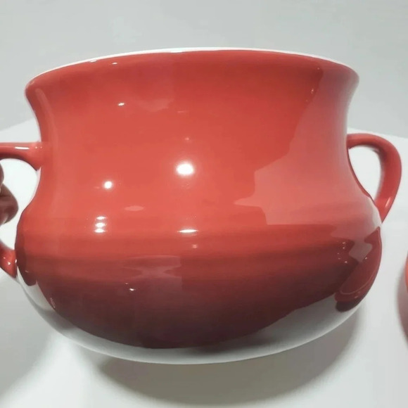 Roscher & CIE Orange/Red Ceramic Bean Pot with Lid. - Picture 4 of 8